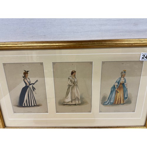 240 - TWO WOODEN GILT FRAMED MOUNTED PICTURES OF LADIES IN COSTUMES/PERIODS