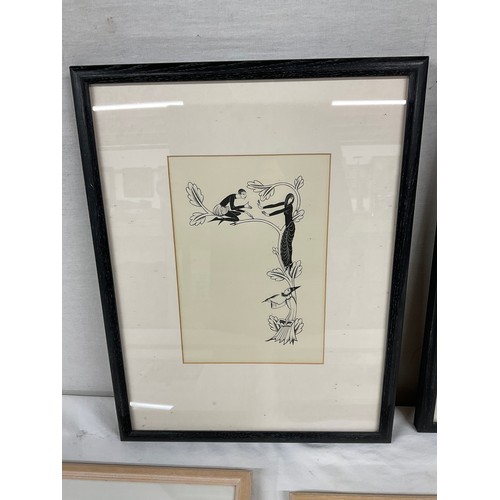 242 - FIVE FRAMED BLACK AND WHITE PRINTS TWO DEPICTING ASIAN GOTHIC SCENES AND THREE ETCHINGS BY PAM EDWOR... 