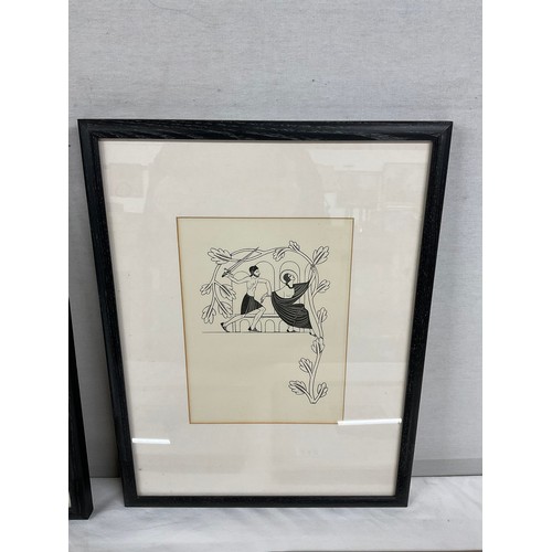 242 - FIVE FRAMED BLACK AND WHITE PRINTS TWO DEPICTING ASIAN GOTHIC SCENES AND THREE ETCHINGS BY PAM EDWOR... 