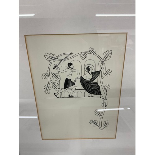 242 - FIVE FRAMED BLACK AND WHITE PRINTS TWO DEPICTING ASIAN GOTHIC SCENES AND THREE ETCHINGS BY PAM EDWOR... 