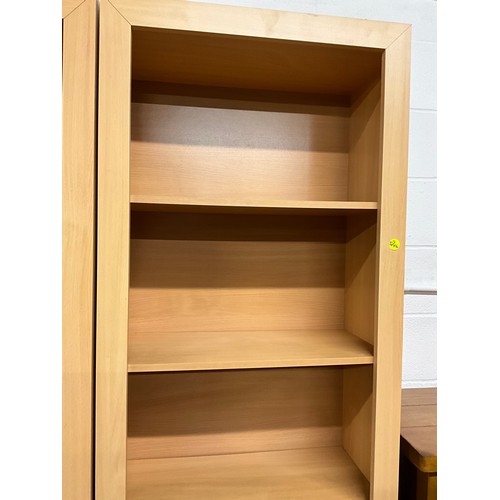 478 - TWO MODERN BEECH FREE STANDING BOOK CASES H73