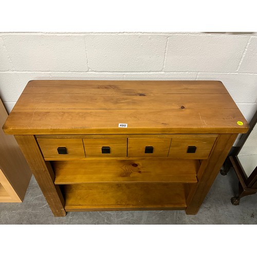 480 - MODERN PINE CONSOLE TABLE WITH DRAWERS AND SHELVES BELOW W43