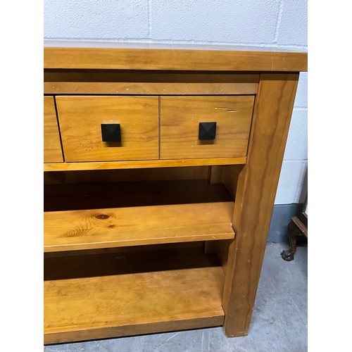 480 - MODERN PINE CONSOLE TABLE WITH DRAWERS AND SHELVES BELOW W43