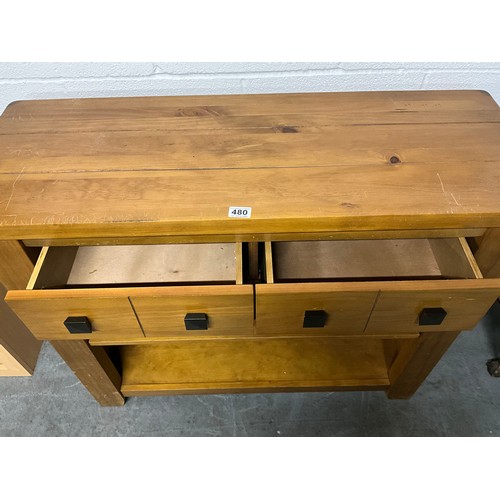 480 - MODERN PINE CONSOLE TABLE WITH DRAWERS AND SHELVES BELOW W43