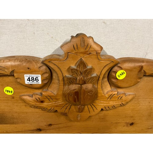 486 - MODERN CARVED PINE HEADBOARD W59