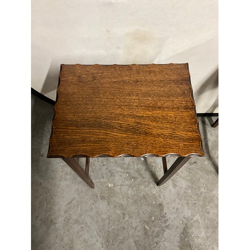 488 - 1930S NEST OF THREE OAK TABLES WITH DRAWER TO SMALLEST TABLE W18