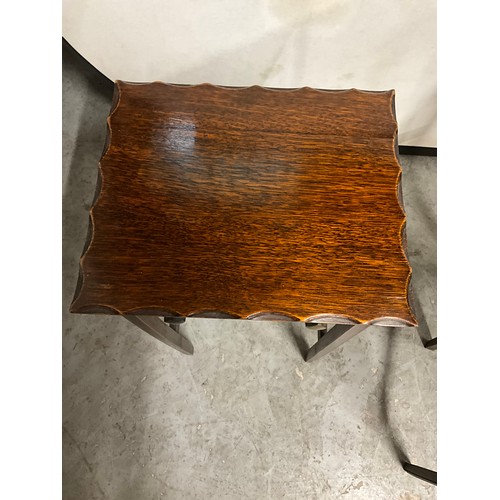 488 - 1930S NEST OF THREE OAK TABLES WITH DRAWER TO SMALLEST TABLE W18