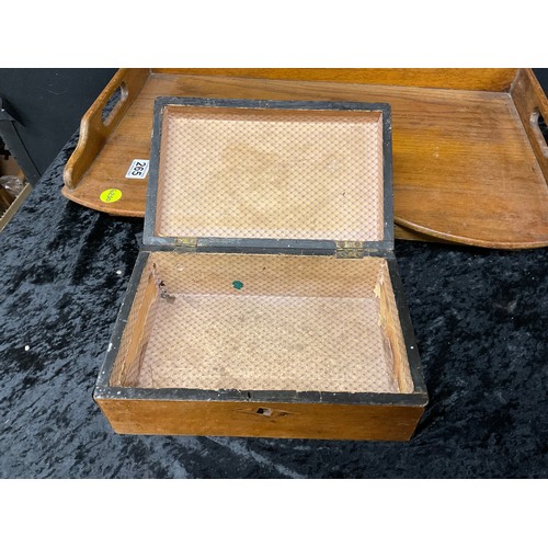 265 - VICTORIAN JEWELLRY BOX ALONG WITH VINTAGE WOODEN LAP TRAY