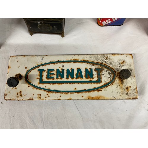 268 - SELECTION OF METALWARE TO INCLUDE VINTAGE STATE EXPRESS CIGARETTE BOX METAL TENNANT SIGN VINTAGE MET... 