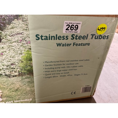 269 - BOXED STAINLESS STEEL TUBE WATER FEATURE