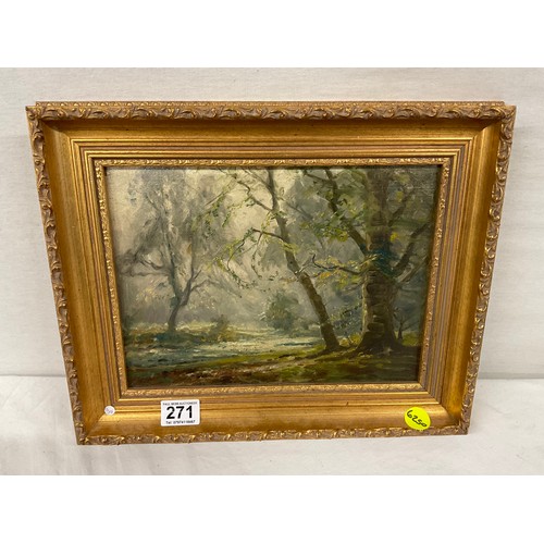 271 - TWO MODERN FRAMED OIL PAINTINGS DEPICTING WOODLAND SCENES