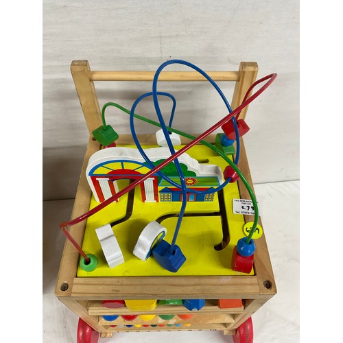 279 - ONE VINTAGE WOODEN WALKER AND ONE OTHER MODERN PLASTIC ACTIVITY CUBE