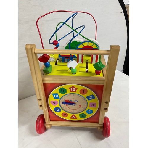 279 - ONE VINTAGE WOODEN WALKER AND ONE OTHER MODERN PLASTIC ACTIVITY CUBE