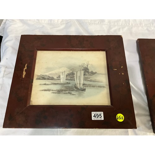 495 - PAIR OF ORIENTAL ANTIQUE LACQUERED FRAMED WATERCOLORS 17