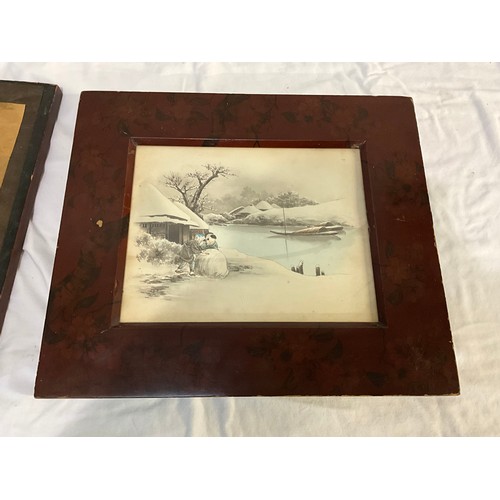 495 - PAIR OF ORIENTAL ANTIQUE LACQUERED FRAMED WATERCOLORS 17