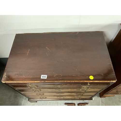 499 - GEORGIAN MAHOGANY CHEST OF FOUR GRADUATED DRAWERS ON BRACKET FEET A/F W30