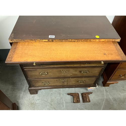 499 - GEORGIAN MAHOGANY CHEST OF FOUR GRADUATED DRAWERS ON BRACKET FEET A/F W30