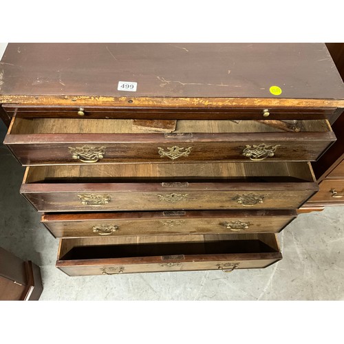 499 - GEORGIAN MAHOGANY CHEST OF FOUR GRADUATED DRAWERS ON BRACKET FEET A/F W30