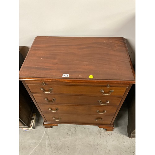 502 - EDWARDIAN MAHOGANY BRACKET FOOTED FOUR DRAWER CHEST WITH BRUSHING SLIDE W29