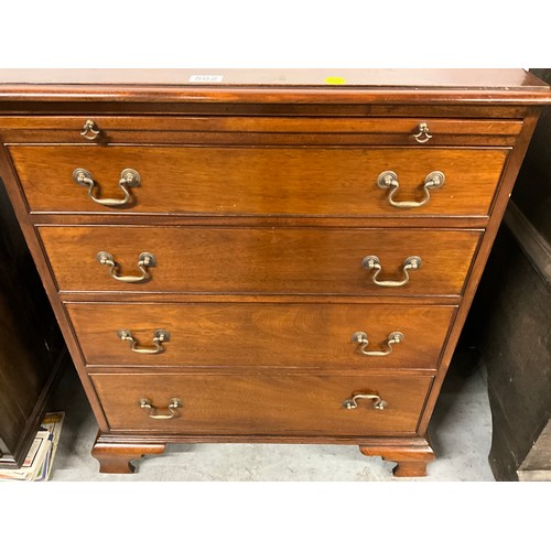 502 - EDWARDIAN MAHOGANY BRACKET FOOTED FOUR DRAWER CHEST WITH BRUSHING SLIDE W29