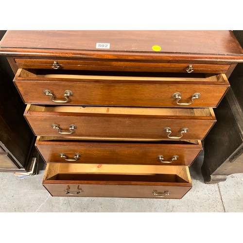 502 - EDWARDIAN MAHOGANY BRACKET FOOTED FOUR DRAWER CHEST WITH BRUSHING SLIDE W29