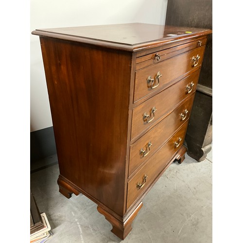 502 - EDWARDIAN MAHOGANY BRACKET FOOTED FOUR DRAWER CHEST WITH BRUSHING SLIDE W29