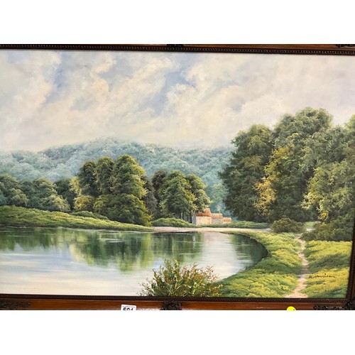 501 - MODERN MAHOGANY FRAMED OIL ON CANVAS PAINTING SIGNED HARRISON 40