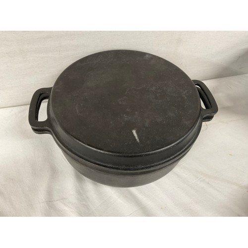 290 - CAST IRON GREY LIDDED CASSEROLE DISH BLUE LE CREUSET CAST IRON LIDDED CASSEROLE DISH A/F BLACK CAST ... 