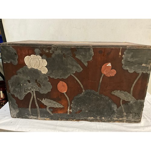 505 - ANTIQUE ORIENTAL TRAVELLING CHEST OF 12 DRAWERS WITH LACQUERED FLORAL DECORATION A/F W32