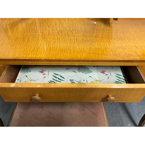 508 - VINTAGE BURR MAPLE BADGED HEALS  DRESSING TABLE WITH MATCHING STOOL W45