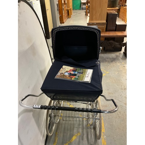 516 - VINTAGE SILVER CROSS PRAM WITH ORIGINAL INSTRUCTION BOOK