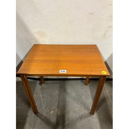 536 - VINTAGE NEST OF THREE TEAK TABLES ON SQUARE LEGS W21