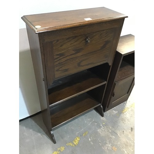 543 - OAK BEDSIDE CABINET AND A 1930S OAK STUDENTS BUREAU W24