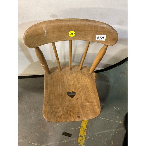 551 - ANTIQUE BEECH CHILDS CHAIR WITH ELM SEAT H26