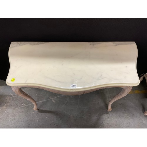 552 - MODERN MARBLE TOP CONSOLE TABLE WITH DISTRESSED PAINTED BASE W40