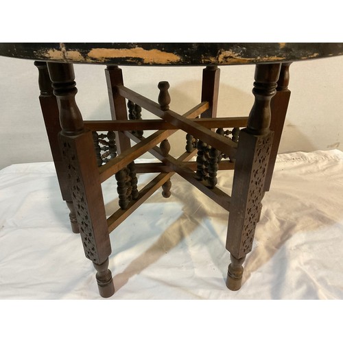 561 - VINTAGE FOLDING GYPSY TABLE WITH ORNATE INLAID EGYPTIAN TOP A/F W23