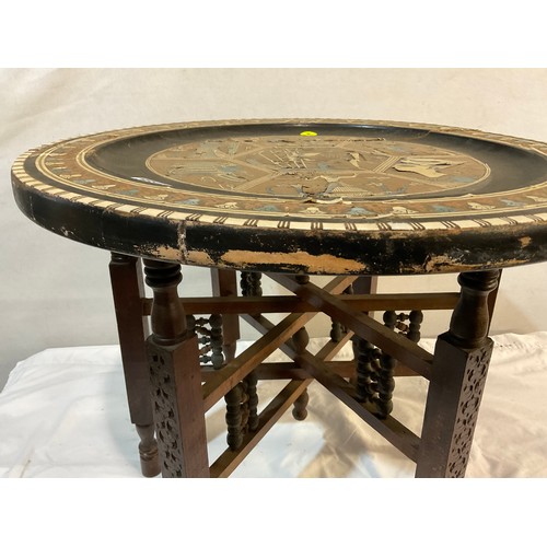 561 - VINTAGE FOLDING GYPSY TABLE WITH ORNATE INLAID EGYPTIAN TOP A/F W23