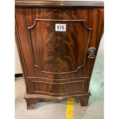 576 - MODERN MAHOGANY BEDSIDE CUPBOARD ON BRACKET FEET W16