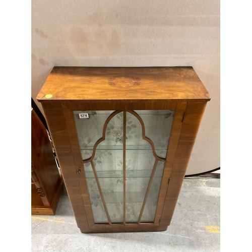 574 - WALNUT VENEERED ART DECO DISPLAY CABINET WITH GLAZED DOOR W27