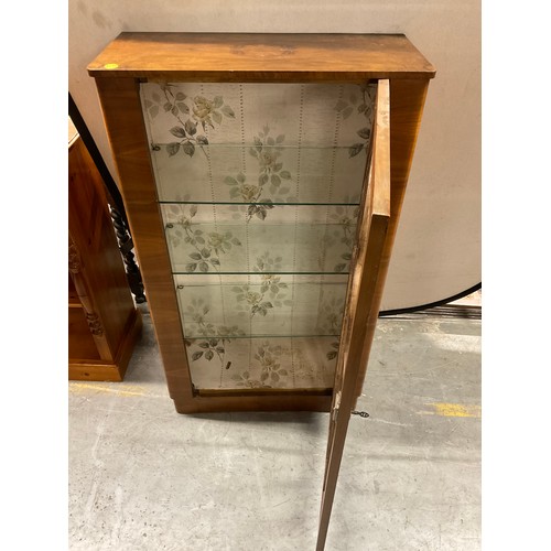 574 - WALNUT VENEERED ART DECO DISPLAY CABINET WITH GLAZED DOOR W27