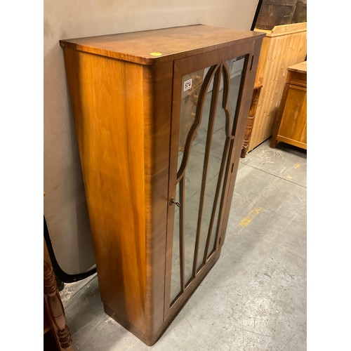 574 - WALNUT VENEERED ART DECO DISPLAY CABINET WITH GLAZED DOOR W27