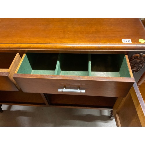 572 - VINTAGE 1950S OAK SIDEBOARD WITH TWO DRAWERS ABOVE TWO CUPBOARDS WITH CHROME HANDLES W48