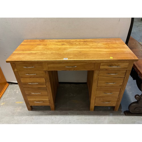 580 - MODERN OAK KNEE HOLE DESK WITH CHROME HANDLES W48