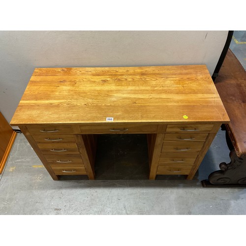 580 - MODERN OAK KNEE HOLE DESK WITH CHROME HANDLES W48