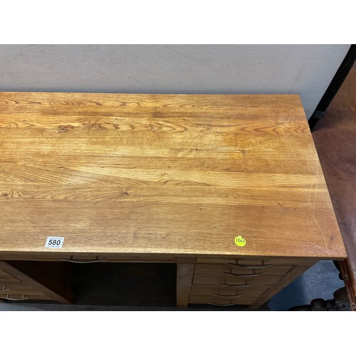 580 - MODERN OAK KNEE HOLE DESK WITH CHROME HANDLES W48