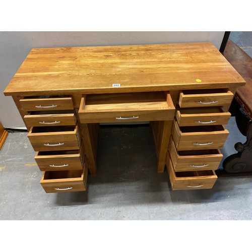 580 - MODERN OAK KNEE HOLE DESK WITH CHROME HANDLES W48