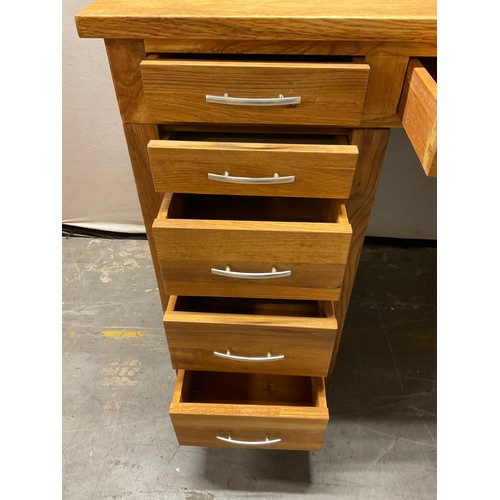 580 - MODERN OAK KNEE HOLE DESK WITH CHROME HANDLES W48