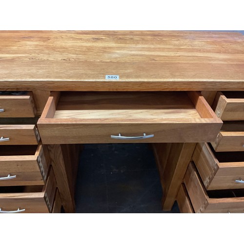 580 - MODERN OAK KNEE HOLE DESK WITH CHROME HANDLES W48