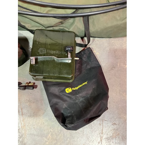 317 - ASSORTED CARP FISHING EQUIPMENT TO INCLUDE FOLDING CHAIR ETC