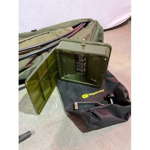 317 - ASSORTED CARP FISHING EQUIPMENT TO INCLUDE FOLDING CHAIR ETC